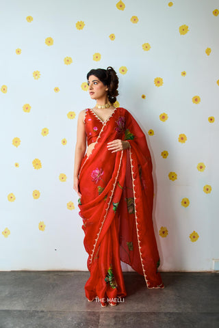 Kamal Red Organza Silk Saree