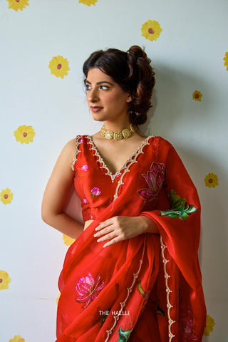 Kamal Red Organza Silk Saree