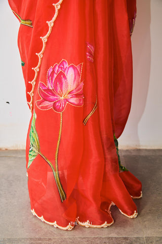 Kamal Red Organza Silk Saree
