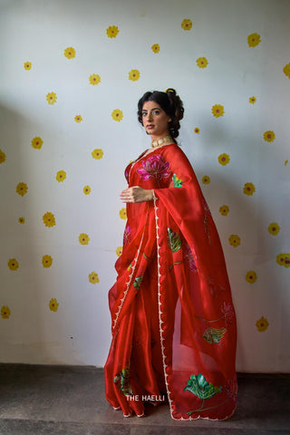 Kamal Red Organza Silk Saree