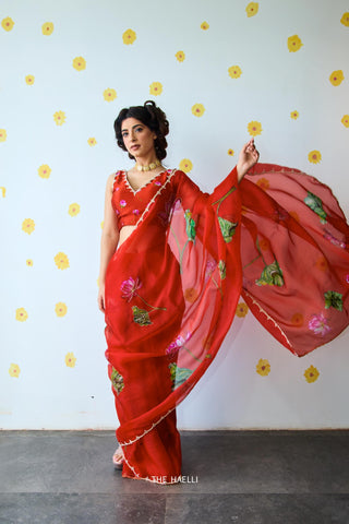Kamal Red Organza Silk Saree