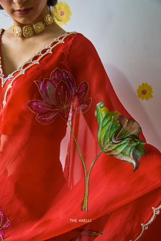 Kamal Red Organza Silk Saree