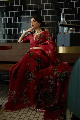 Cham Cham Red Organza Silk Saree