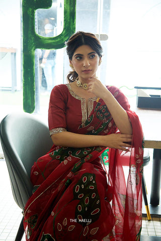 Cham Cham Red Organza Silk Saree