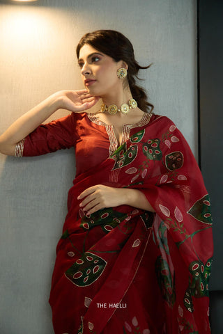 Cham Cham Red Organza Silk Saree