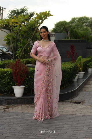 Lily Pink Organza Saree