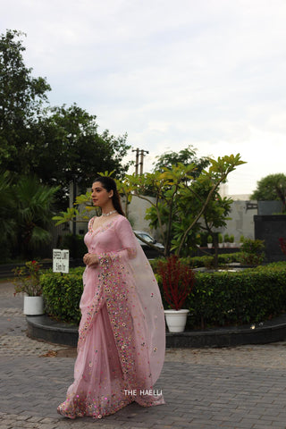 Lily Pink Organza Saree