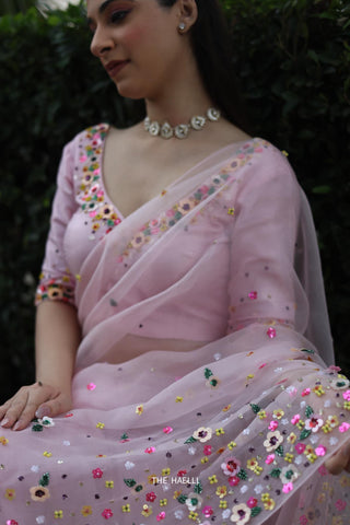 Lily Pink Organza Saree