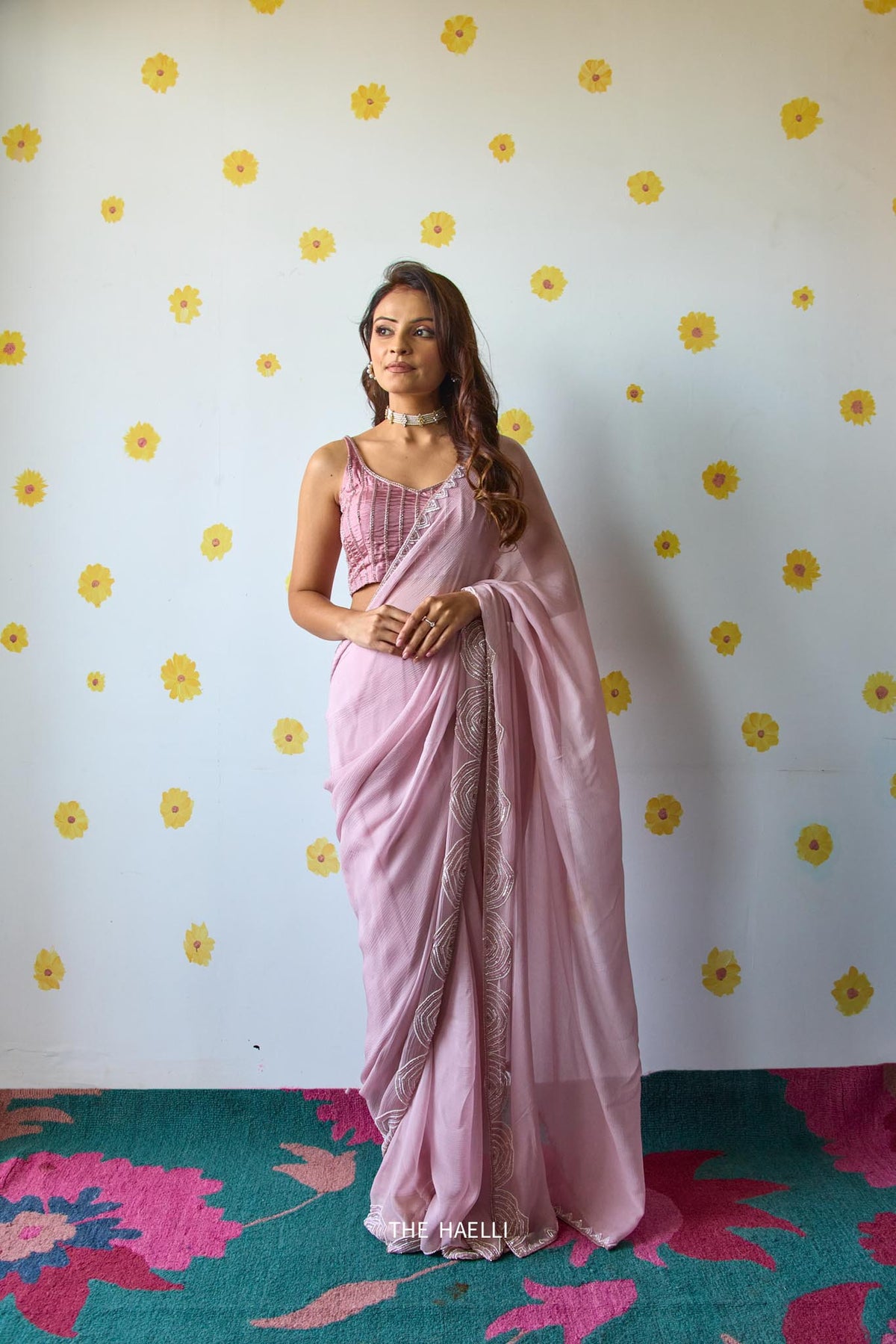 Naina Champagne Chiffon Silk Saree