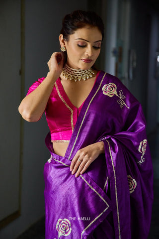Roop Purple Tussar Silk Saree