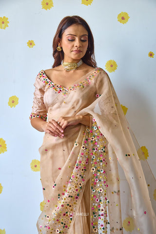 Lily Beige Organza Saree