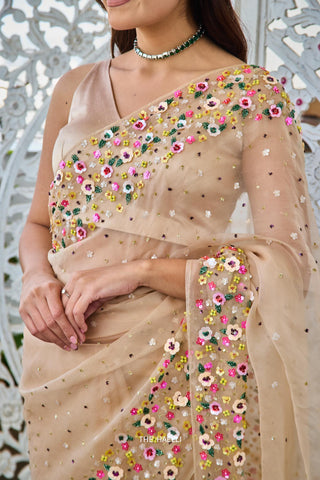 Lily Beige Double Border Organza Saree