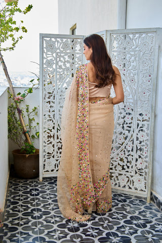 Lily Beige Double Border Organza Saree