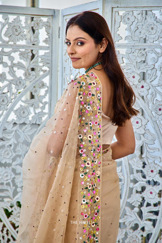 Lily Beige Double Border Organza Saree