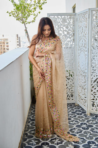 Lily Beige Double Border Organza Saree