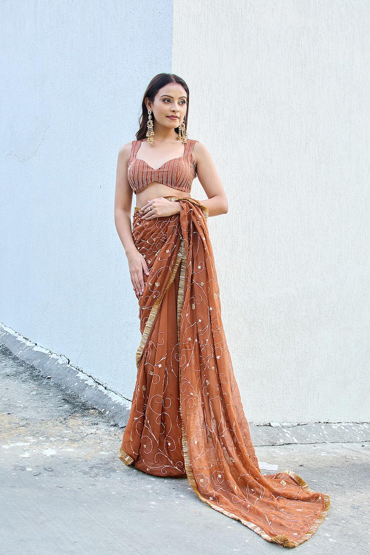 Gulika Brown Chiffon Silk Saree