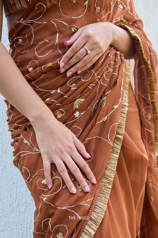 Gulika Brown Chiffon Silk Saree