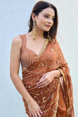 Gulika Brown Chiffon Silk Saree