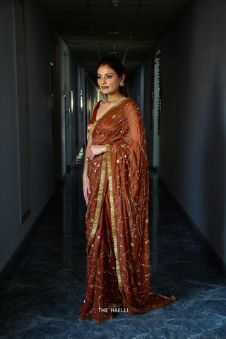 Gulika Brown Chiffon Silk Saree
