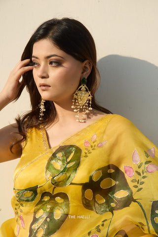 Cham Cham Yellow Organza Silk Saree