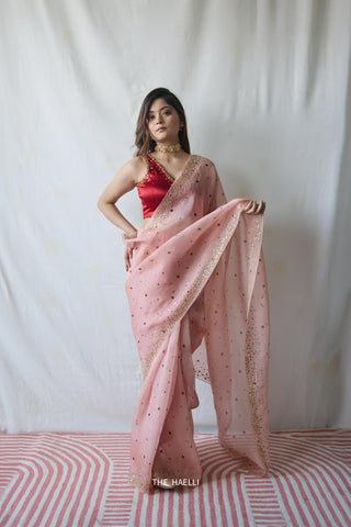 Polka Story Salmon Organza Saree