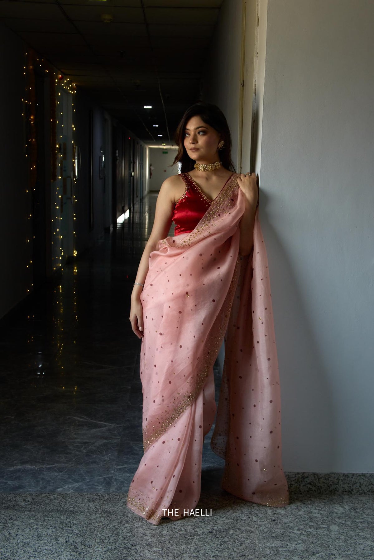 Polka Story Salmon Organza Saree