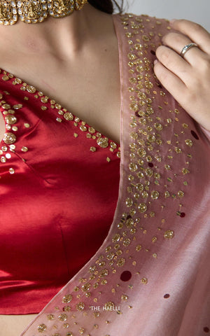 Polka Story Salmon Organza Saree