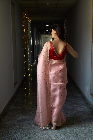 Polka Story Salmon Organza Saree