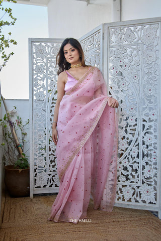 Polka Story Pink Organza Saree