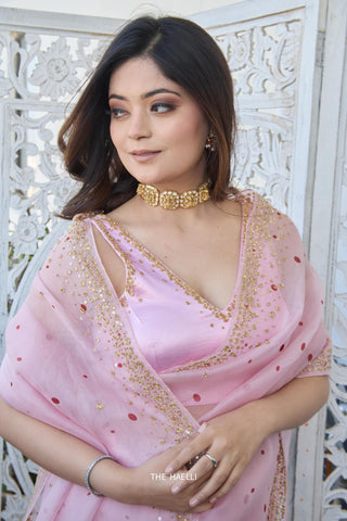 Polka Story Pink Organza Saree