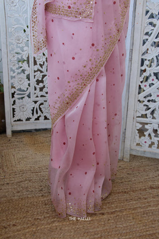 Polka Story Pink Organza Saree