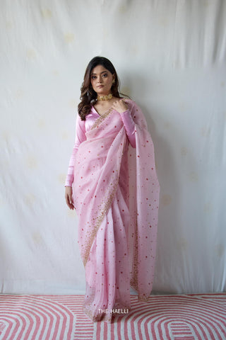 Polka Story Pink Organza Saree