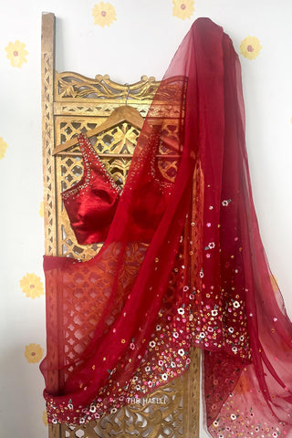Lily Red Organza Saree