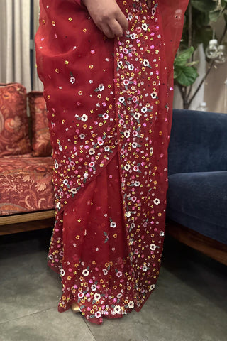 Lily Red Organza Saree