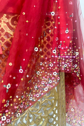 Lily Red Organza Saree