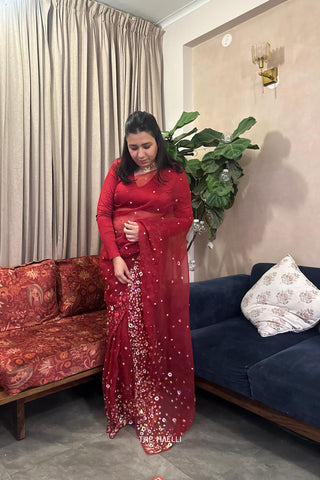 Lily Red Organza Saree