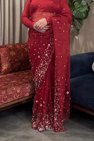 Lily Red Organza Saree