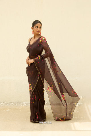 Chameli Brown Organza Silk Saree