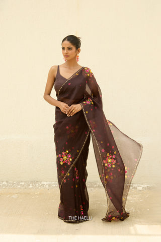 Chameli Brown Organza Silk Saree