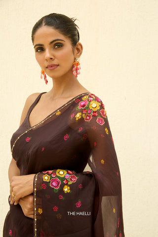 Chameli Brown Organza Silk Saree