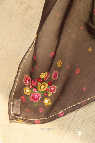 Chameli Brown Organza Silk Saree