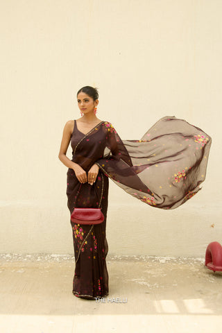 Chameli Brown Organza Silk Saree