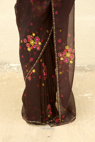 Chameli Brown Organza Silk Saree