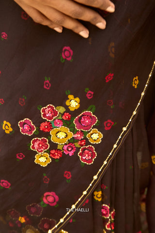 Chameli Brown Organza Silk Saree