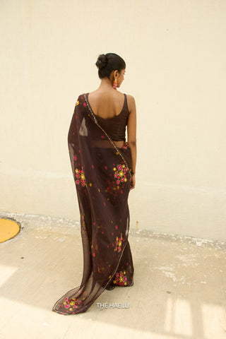Chameli Brown Organza Silk Saree