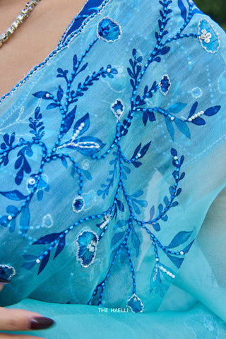 Jaal Cyan Organza Saree
