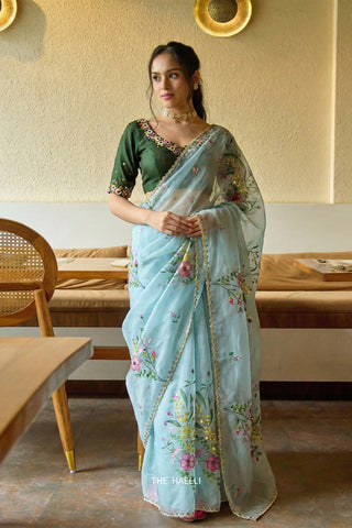 Gul Blue Organza Saree