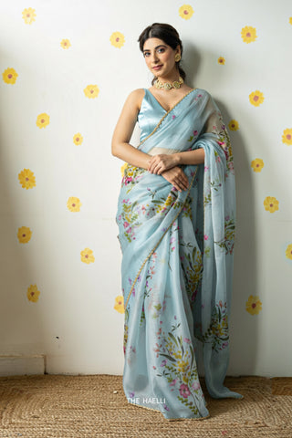 Gul Blue Organza Saree