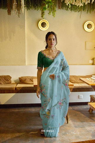 Gul Blue Organza Saree