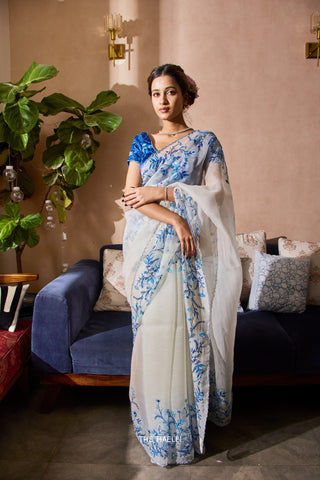 Jaal White Organza Saree